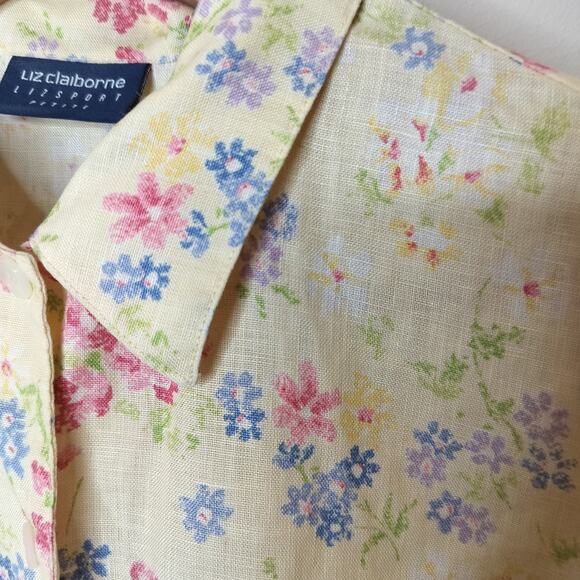 Liz Claiborne Floral Linen Shirt Button Front - Picture 6 of 9